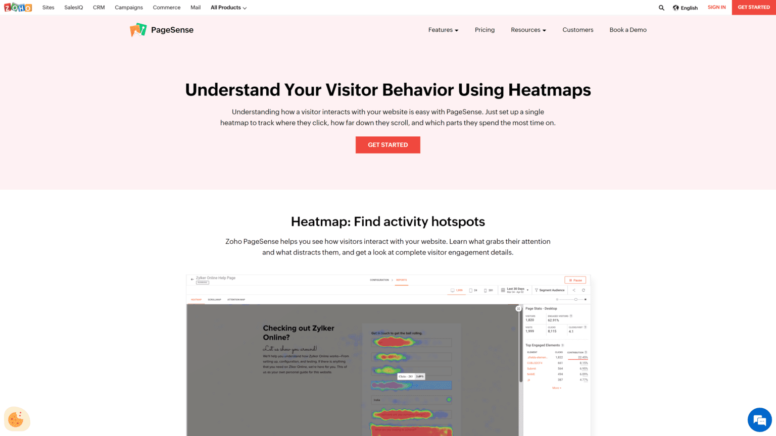 Zoho PageSense Heatmaps | MarketingPlayer.com